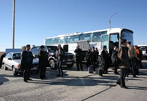 Bus with Escort at Yubileiny Airport, Baikonur, (C) Seiji Yoshimoto